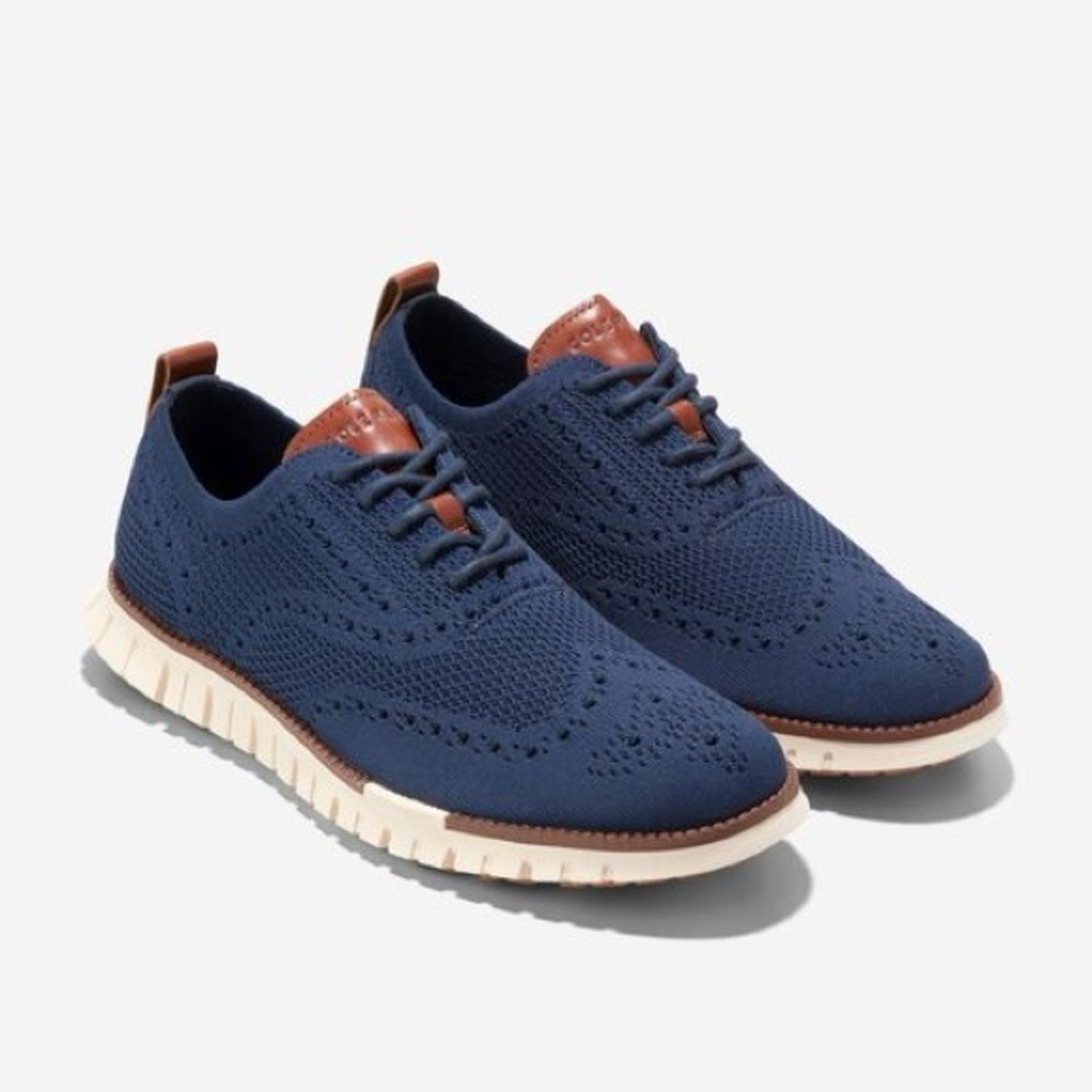 Cole Haan Blue Brown White Oxford Shoes C24947 Mens 12M ZeroGrand Wingtip Oxford